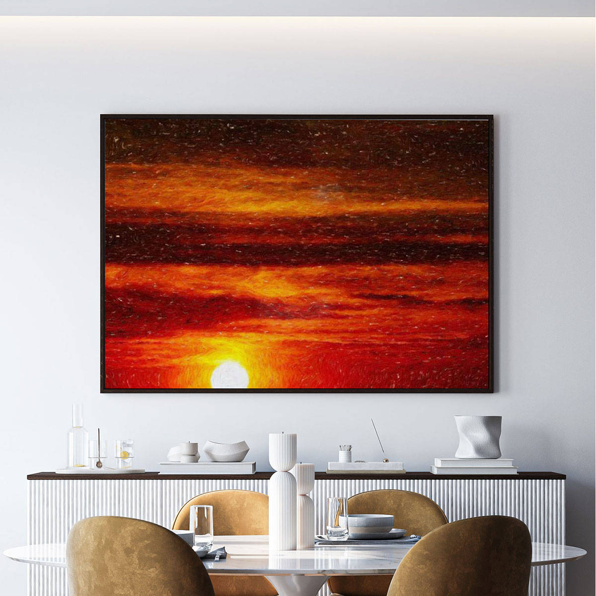 ARTCREST Beautiful Sunset Painting Black Box Framed Canvas