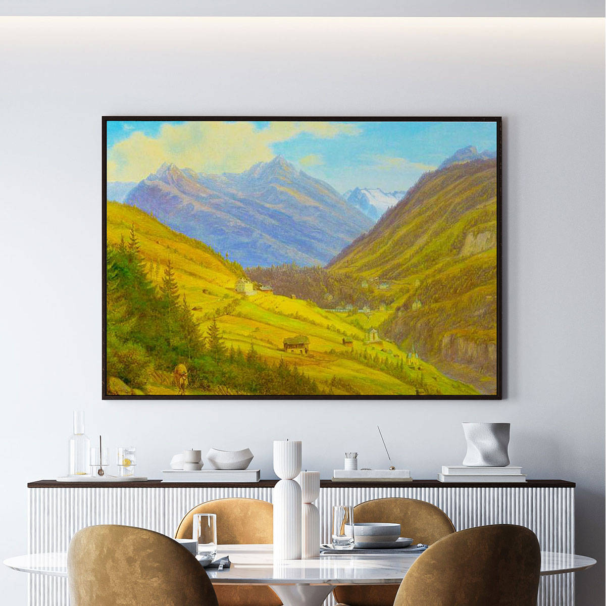 ARTCREST Between The Mountains Painting Black Box Framed Canvas