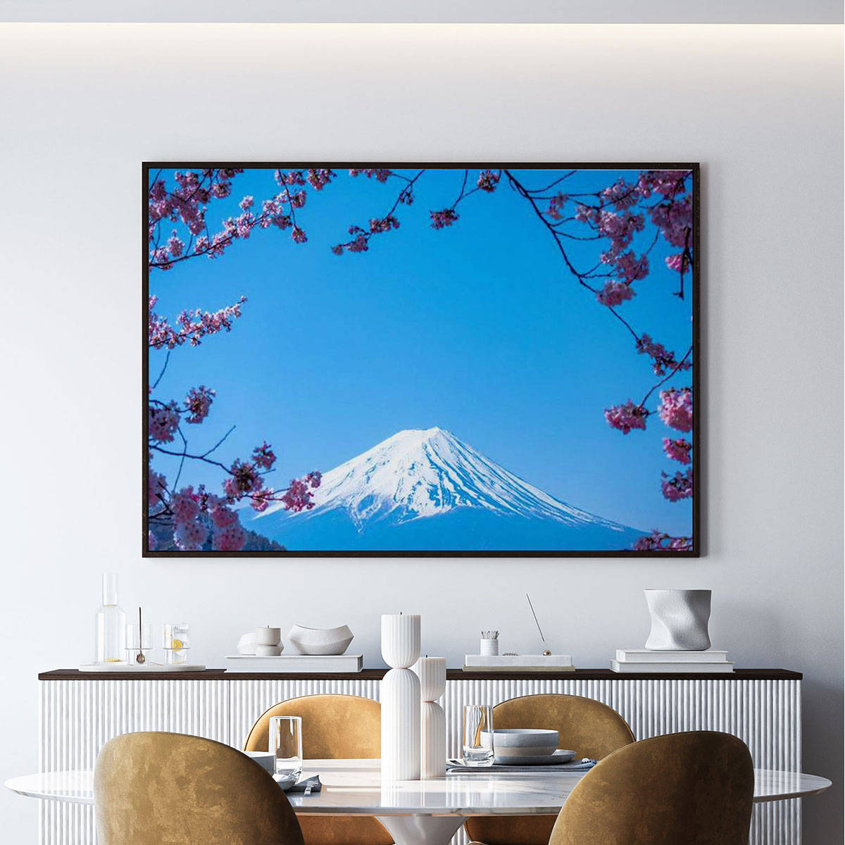 ARTCREST Blossom Branches with Fuji Painting Black Box Framed Canvas