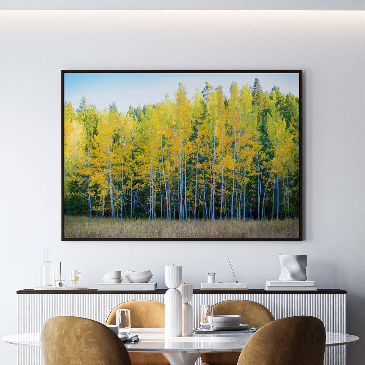 ARTCREST Bright Yellow & Green Trees Painting Black Box Framed Canvas