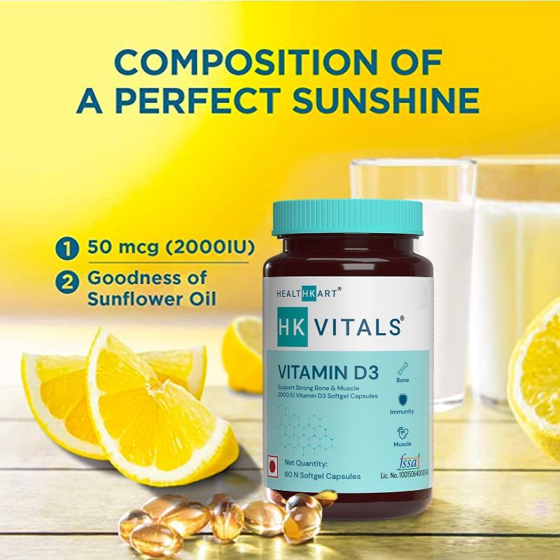 HealthKart HK Vitals Vitamin D3 (2000 IU) With Sunflower Oil & 60