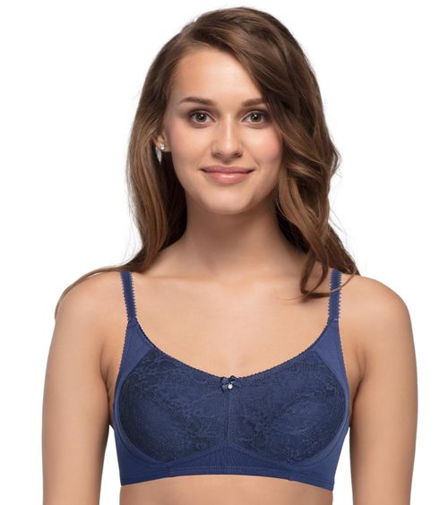 Buy Enamor A052 Shaper Lace Bra - Non-Padded Wirefree High Coverage - Navy  Online
