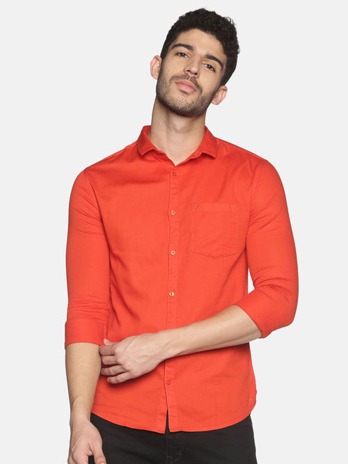 Buy SHOWOFF Mens Casual Orange Slim Fit Full Shirt Online
