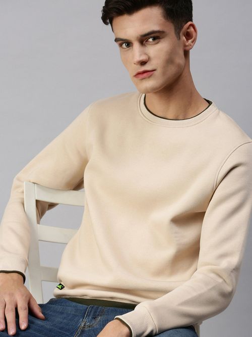 Buy SHOWOFF Men Casual Cotton Pullover Beige Sweatshirt Online