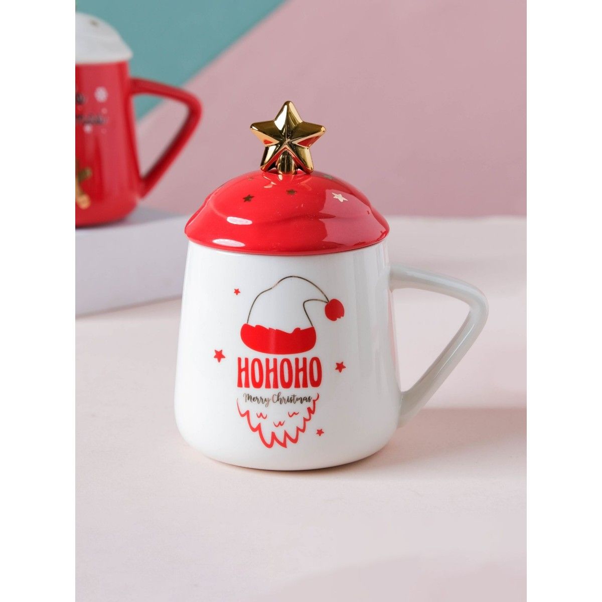 Nestasia Christmas Themed White Ceramic Hot Chocolate Mug with Cute Red ...