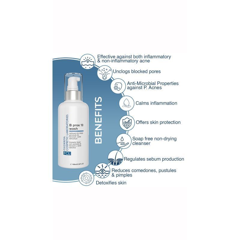 FCL 2 Benzoyl Peroxide BProx 10 Wash For Acne Exfoliate Blackheads