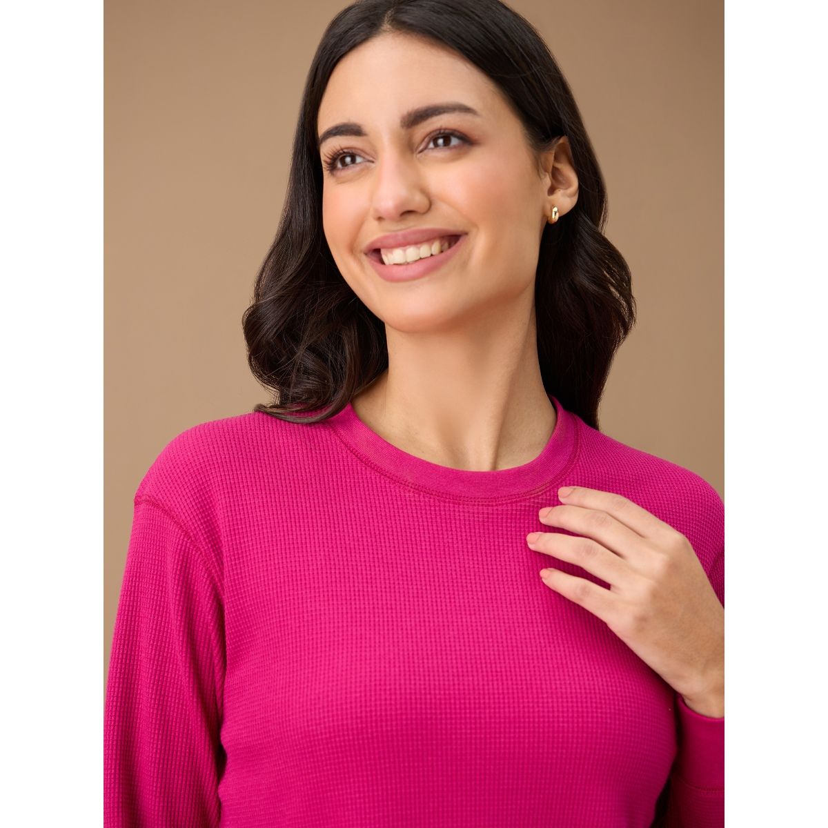 Buy Nykd By Nykaa Full Sleeve Waffle Tee Nys803 Pink Online 0415