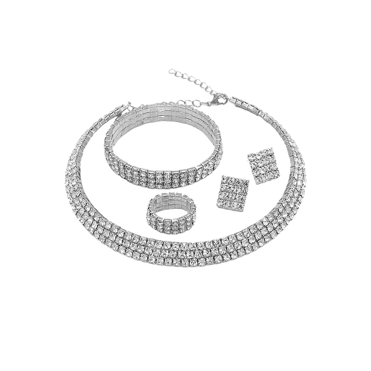 Yellow Chimes SilverPlated Crystal Stone Studded Necklace Set with