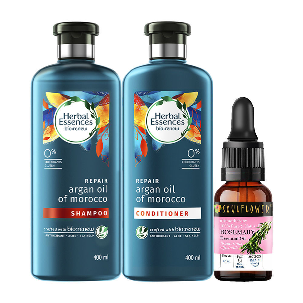 Herbal Essences Argan Oil Shampoo & Conditioner + Soulflower Organic Rosemary Hair Growth Oil