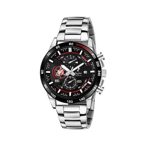 Sylvi Multi-Functional Analog Stainless Steel Strap Watch For Men-Red Dial  (556-red-silver)