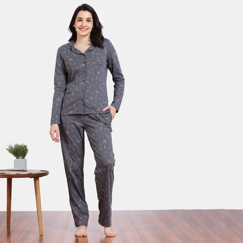 Buy Zivame Shades of Joy Knit Cotton Nightsuit Iron Gate (Set of