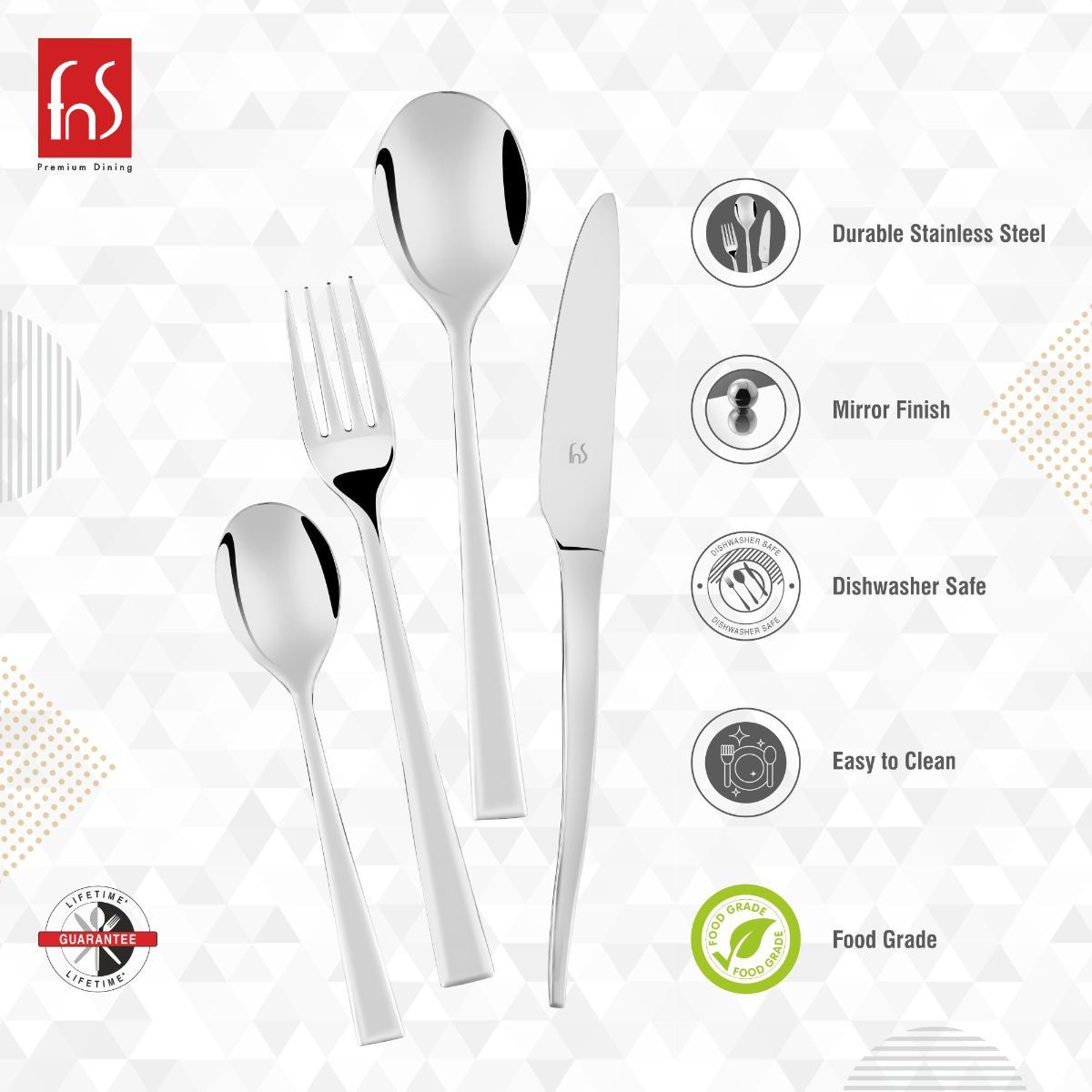 FNS Slim Line Cutlery Set (6 Spoon, 6 Fork, 6 Teaspoon, 6 Dinner Knives