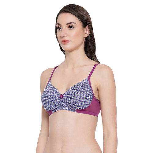 Buy Clovia Polyamide Printed Padded Full Cup Wire Free T-shirt Bra - Dark  Purple Online