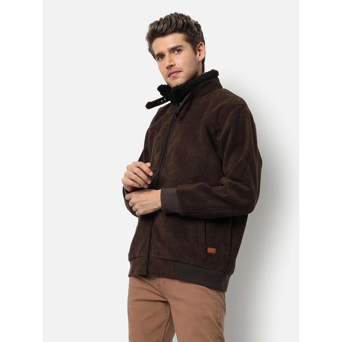 Campus Sutra Brown Suede Windcheater Solid Jacket