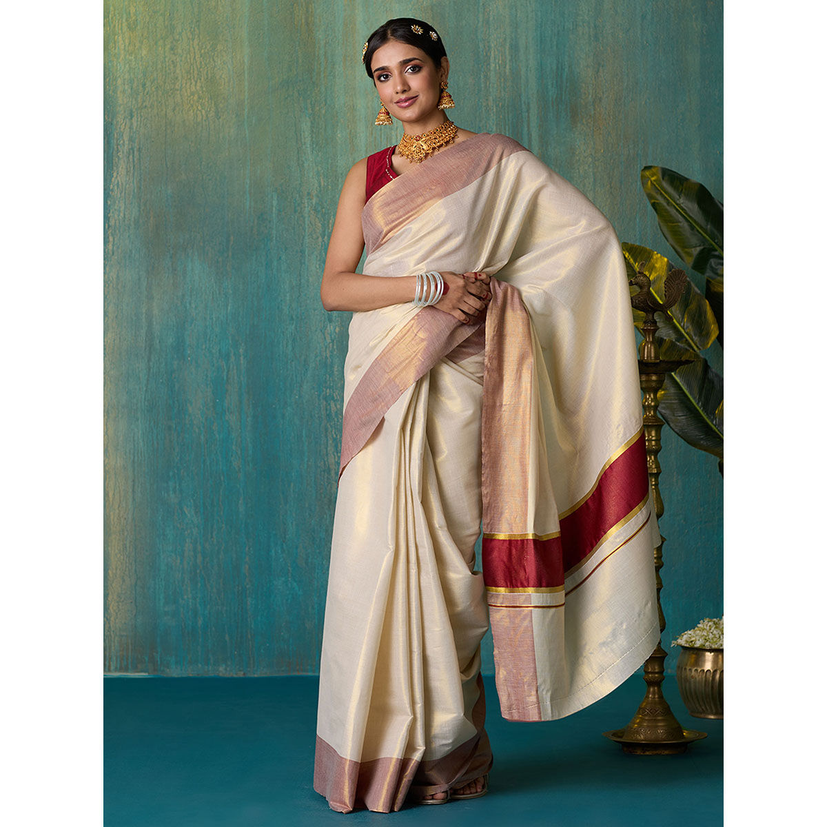 Maroonn White Premium Georgette Mother Teresa Hospital Uniform Sarees