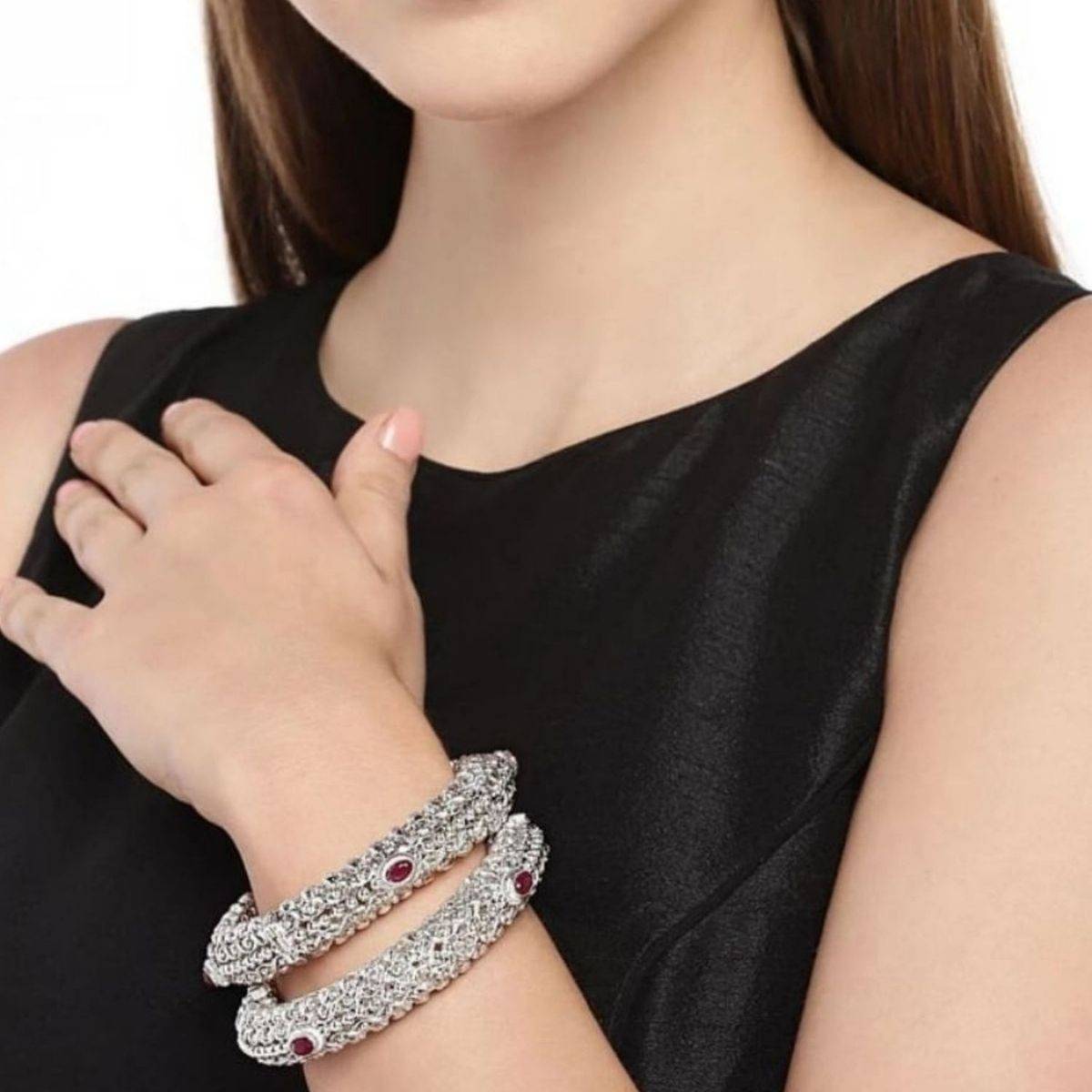 Accessher Silver Kada Bangles (2.8) (Set of 2)