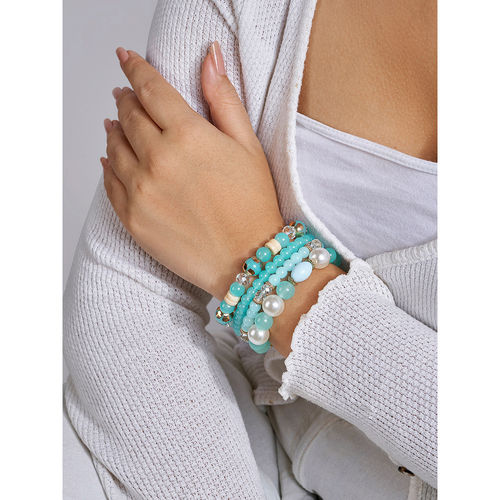 Joker Witch Karma Aqua Blue Beaded Bracelet (Pack of 4) - Main Image