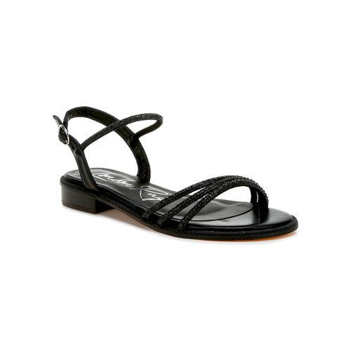 London Rag Rhinestone Pearl Detail Flat Black Sandals (UK 4)