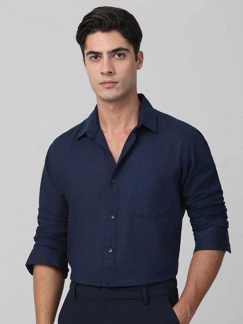 Mufti Men Navy Blue Solid Slim Fit Shirt