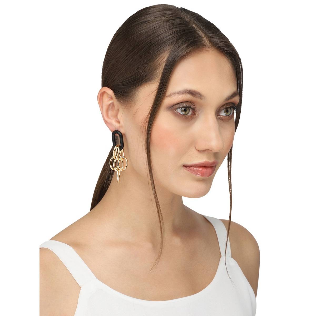 Yellow Chimes Gold-Plated & Black Contemporary Drop Earrings