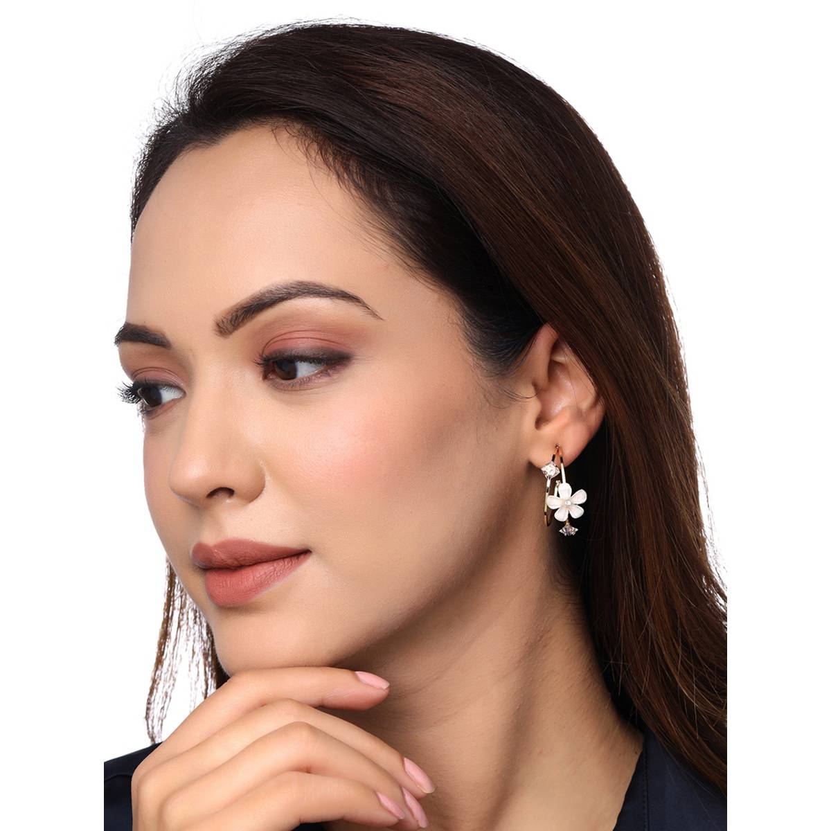 Yellow Chimes White & Gold-Plated Circular Half Hoop Earrings