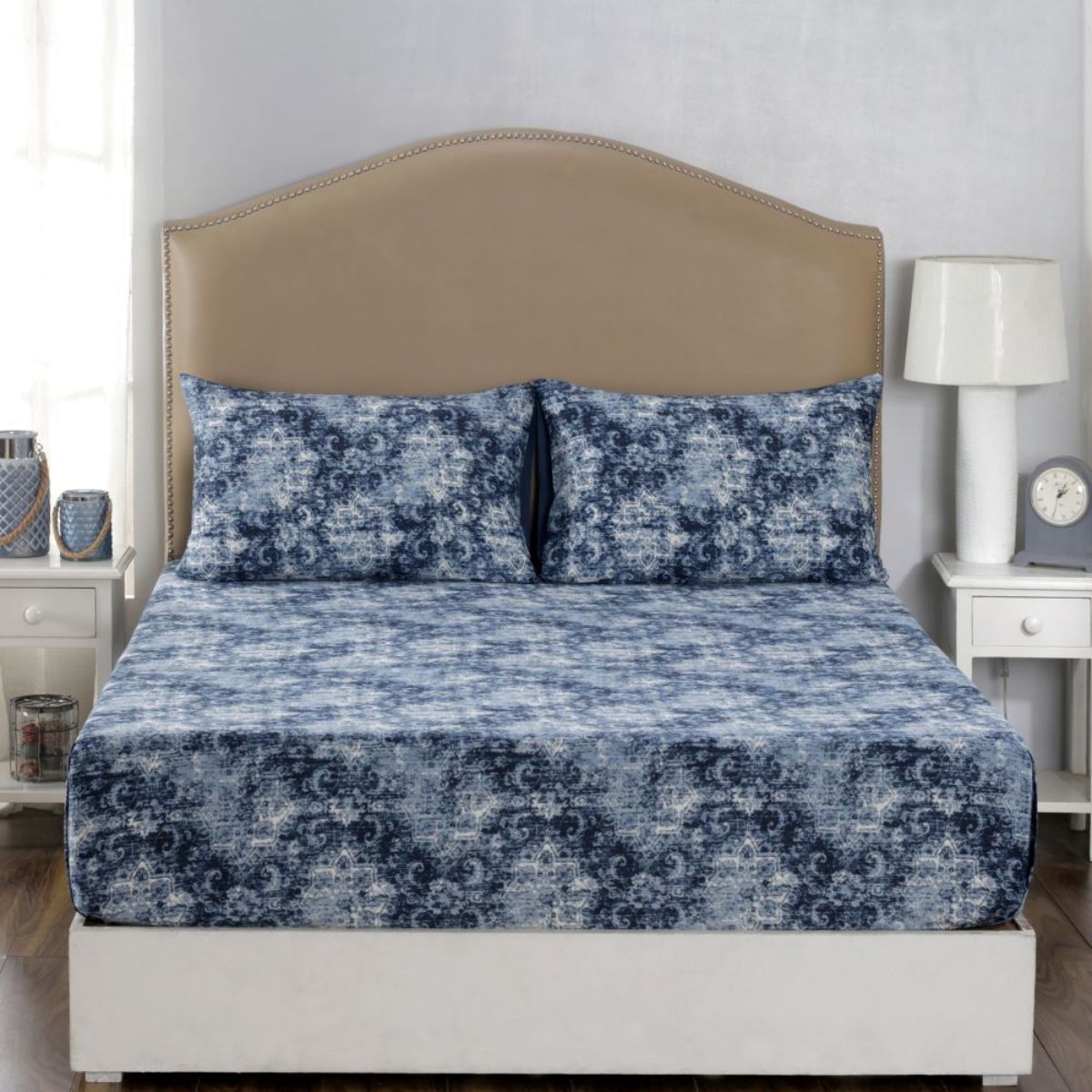 Maspar Meyer Hyper Graphic Print 210tc Cotton Blue Double Bed Sheet