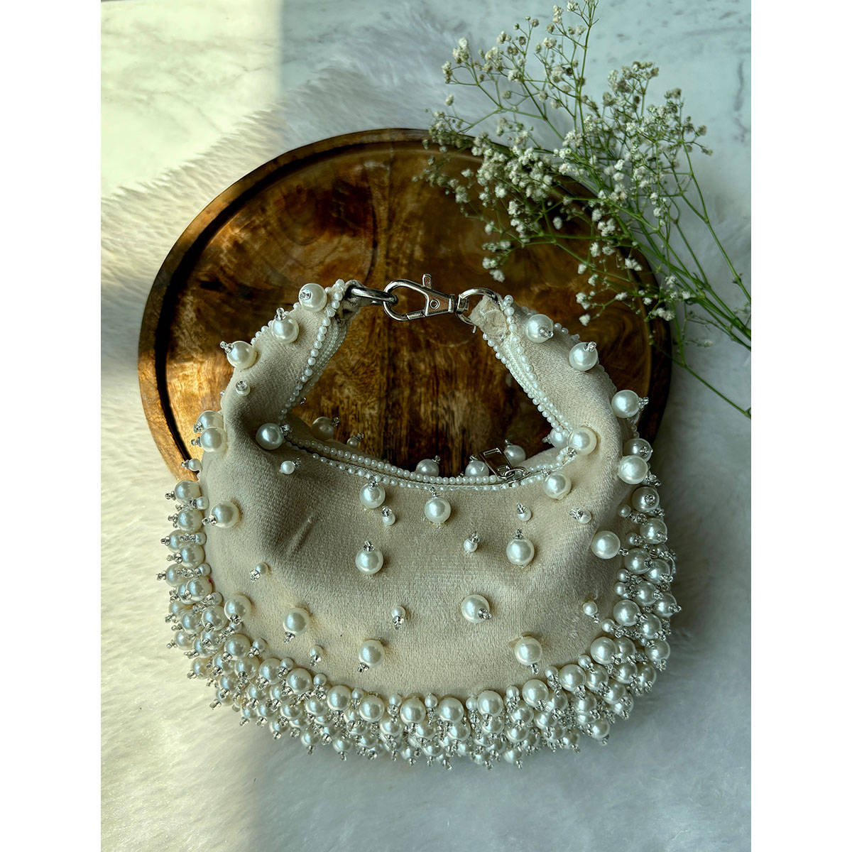 Fuchsia by Aashka Mehta White Embellished Velvet Sheet Handbag