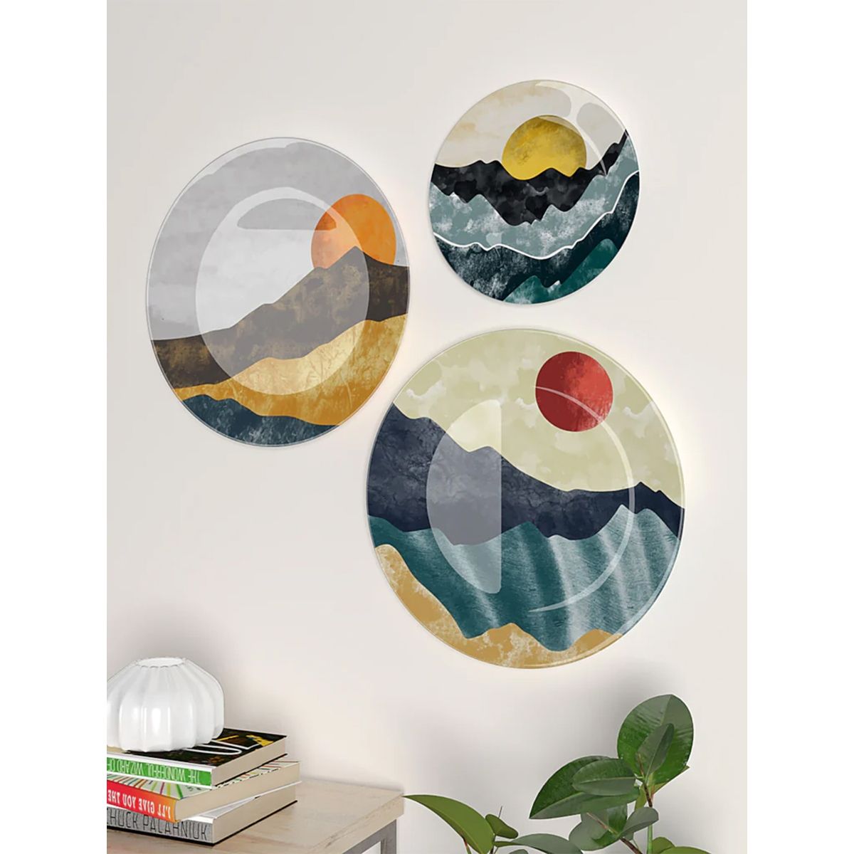 Wallmantra Contemporary Sunrise Mountain Wall Plate (Set of 3) Buy