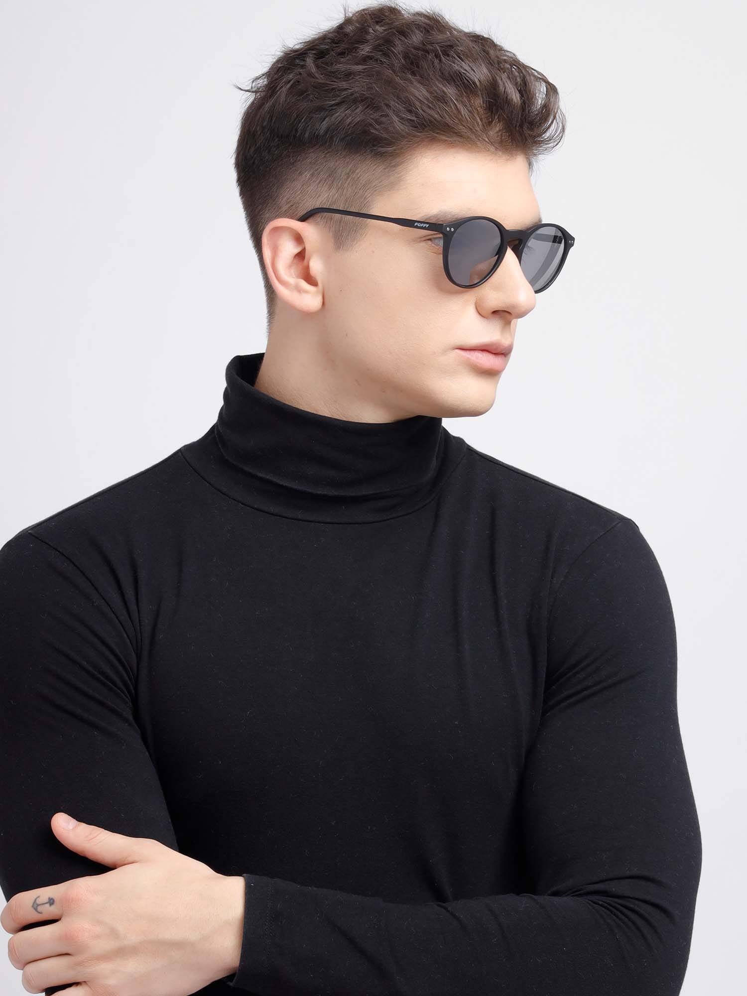 Poppy Men Plastic Grey Round Full Rim Sunglass (PO-5017)-39