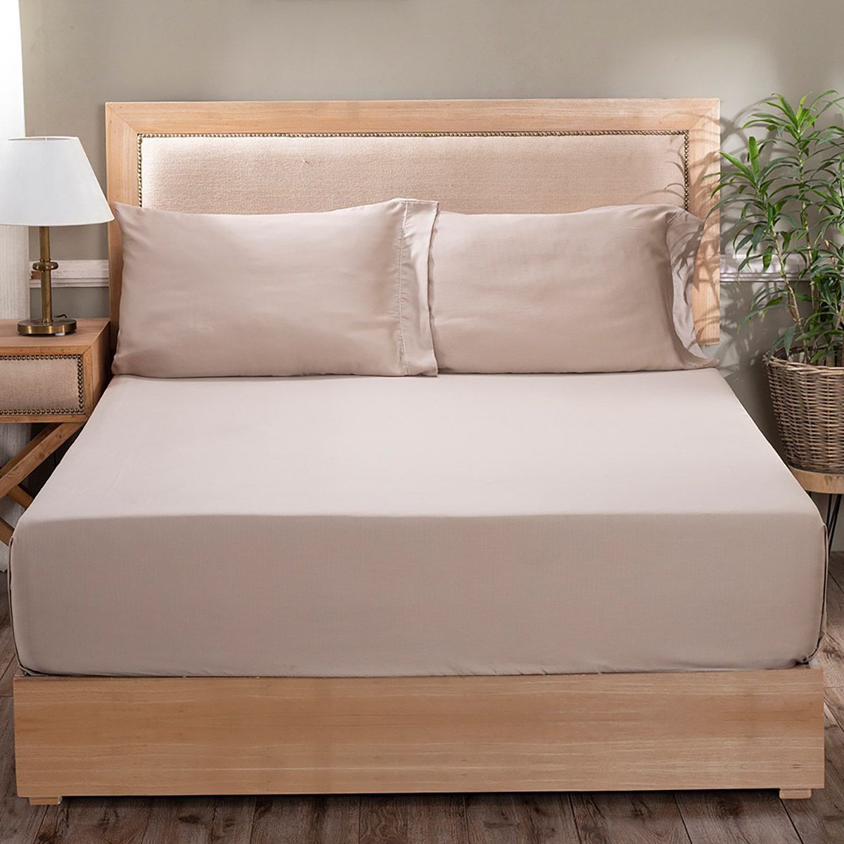 Maspar Vintage Mellow 400Tc Excel Neutral Solid King Bed Sheet With 2