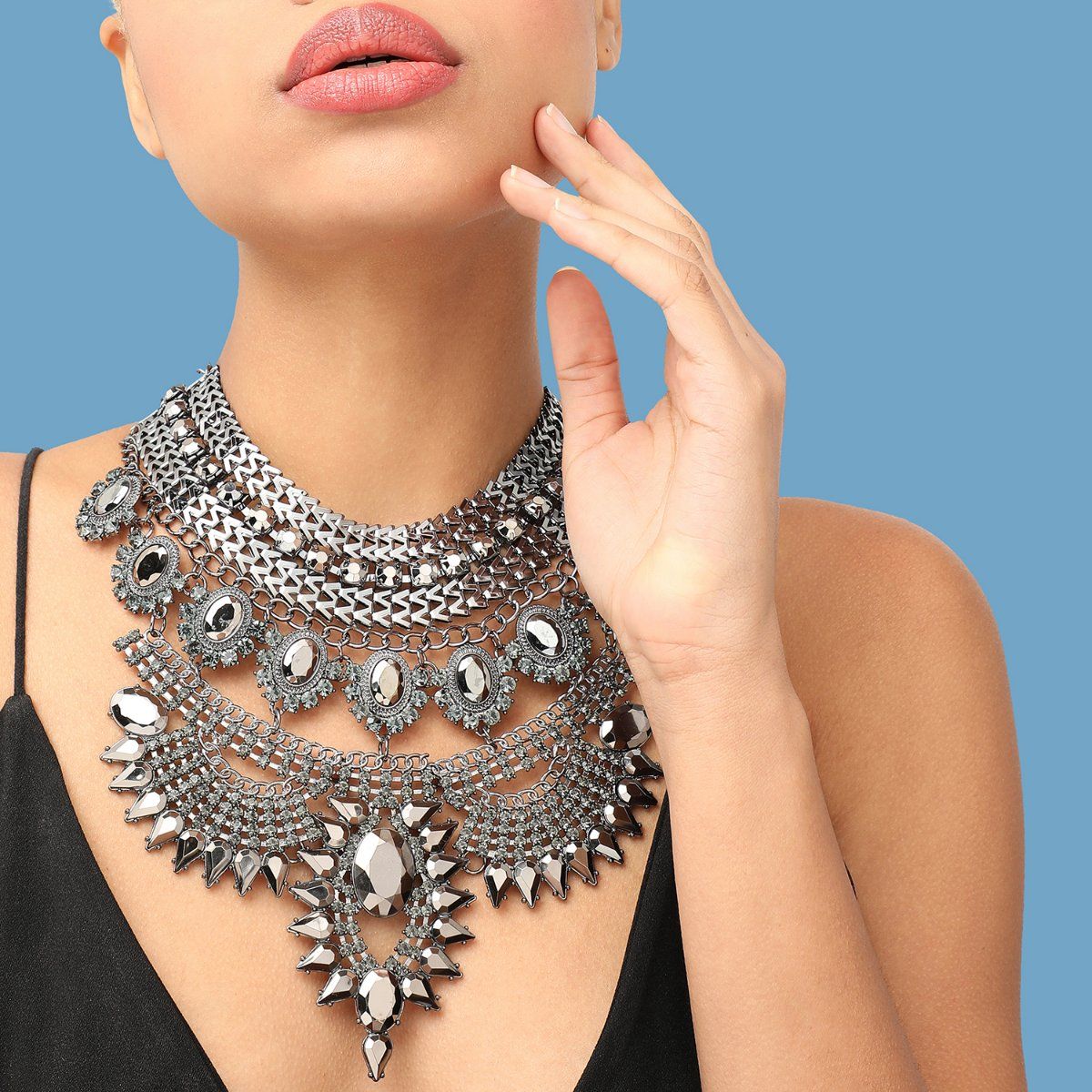 Silver Rhinestone Short Scoop Statement Necklace | Claire's US