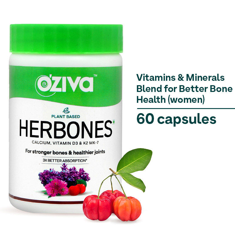 OZiva Plant Based HerBones for Women with Algae Calcium, Vegan Vitamin D3 & K2 for Healthier Bones