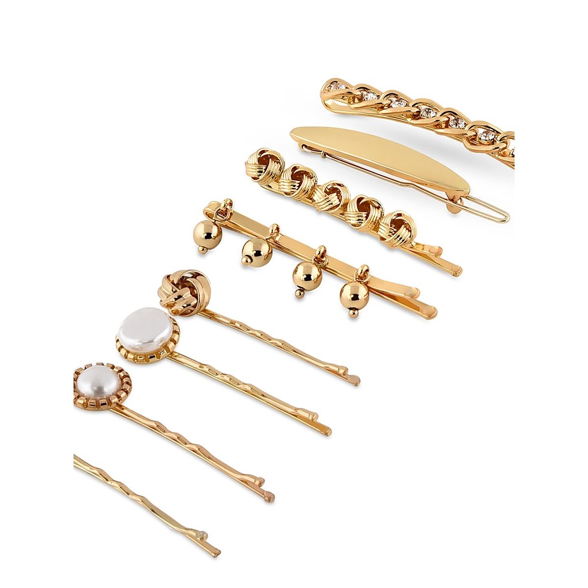 Zaveri Pearls Set of 8 Gold Tone Contemporary Party Bling Hair Pins ...