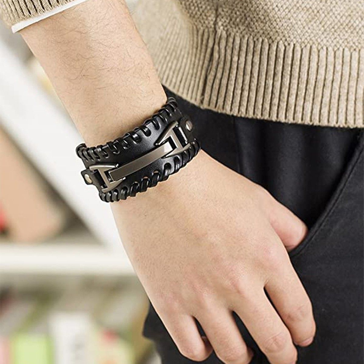 New Triple and Double Studded Punk Rock Wristband Bracelets Black   Walmartcom