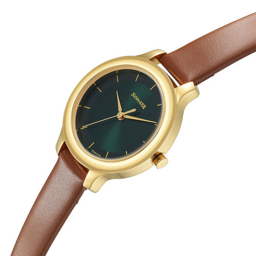 Sonata Gold Edit 87042YL02W Green Dial Analog watch for women