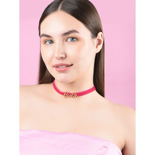 Buy ToniQ Barbie Gold Plated Casual Hot Pink Velvet Choker