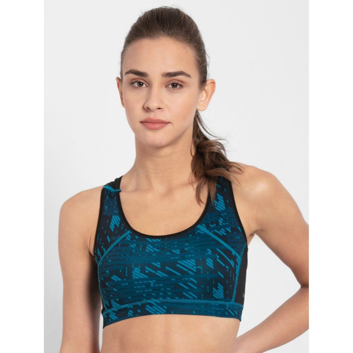 Buy Women's Wirefree Padded Polyester Elastane Stretch Printed Full Coverage  Racer Back Styling Sports Bra with Stay Dry Treatment - Black Assorted MI03