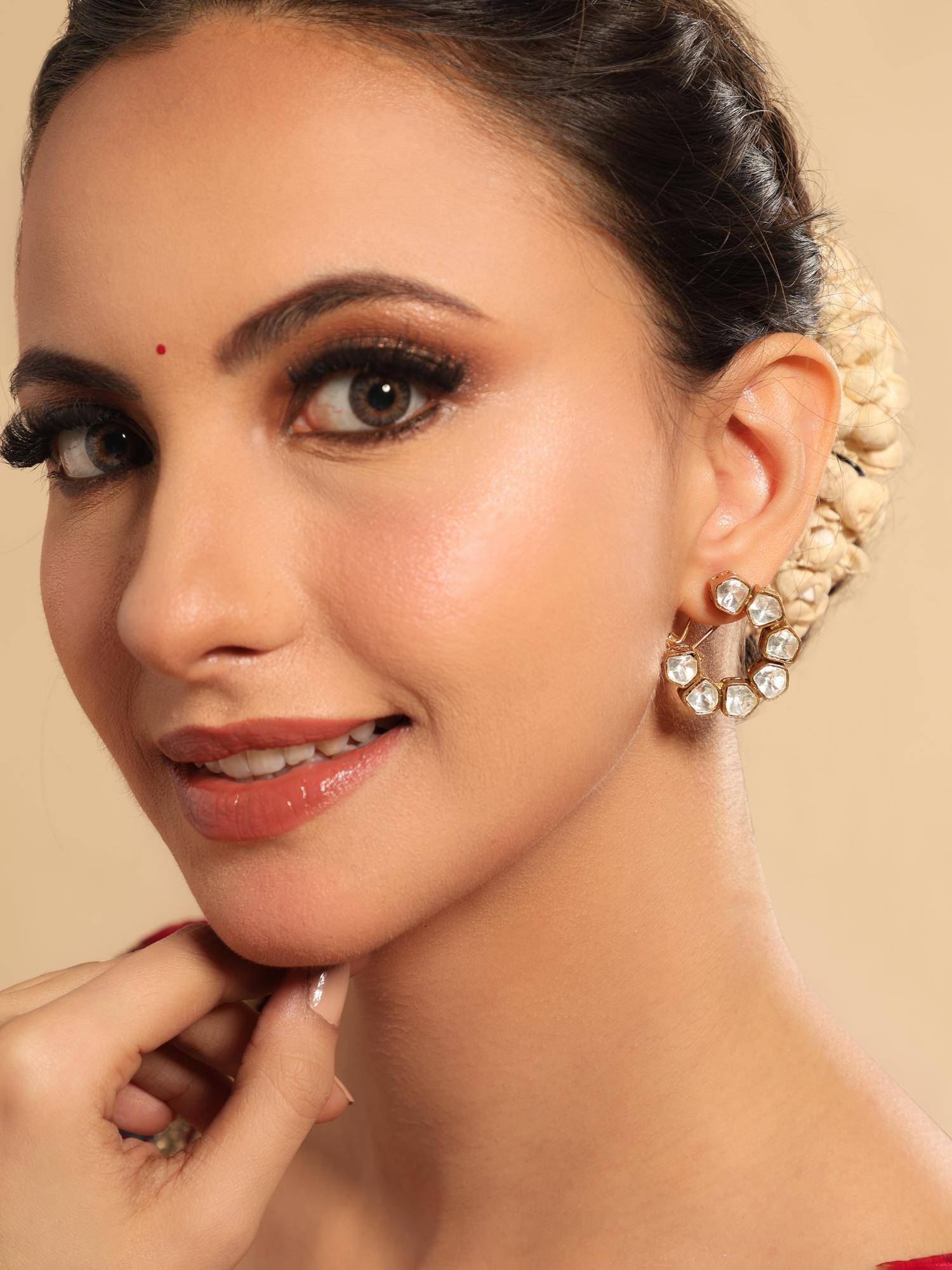 Nuyug 22K Gold Plated Eternal Kundan Large Stud Earrings