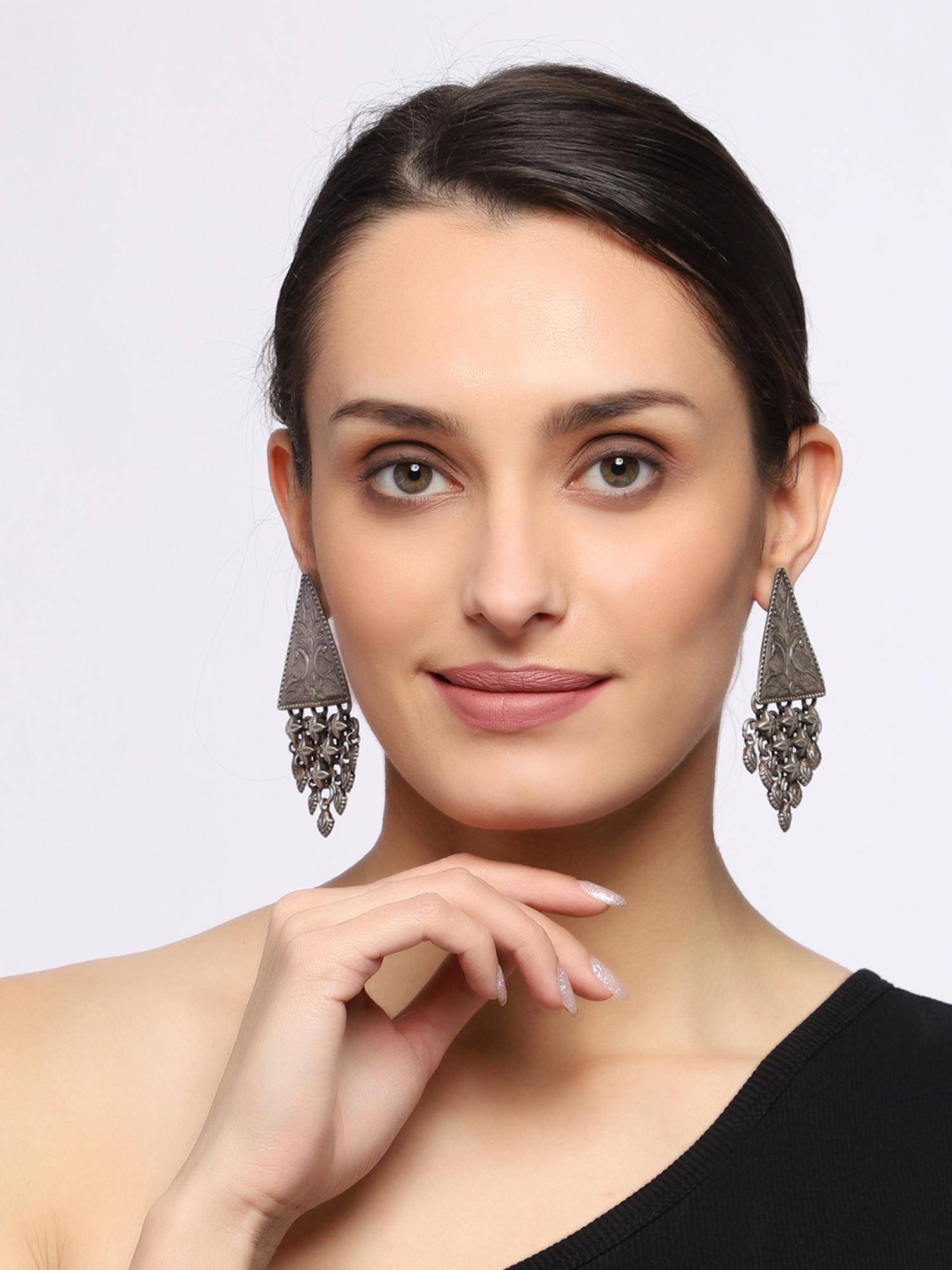 VENI Silver-Plated Oxidised Classic Earrings