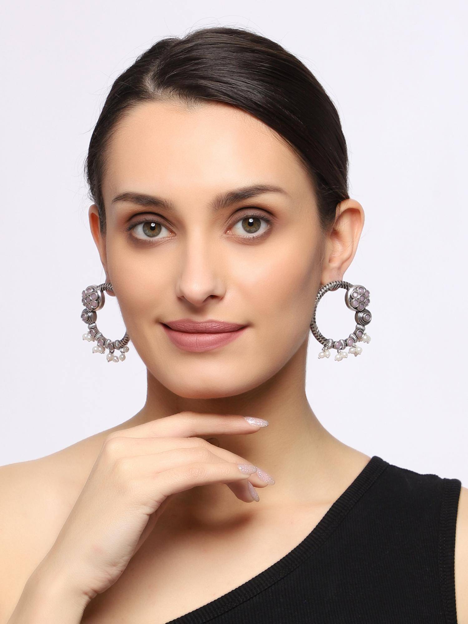 VENI Silver-Plated Oxidised Classic Studs Earrings