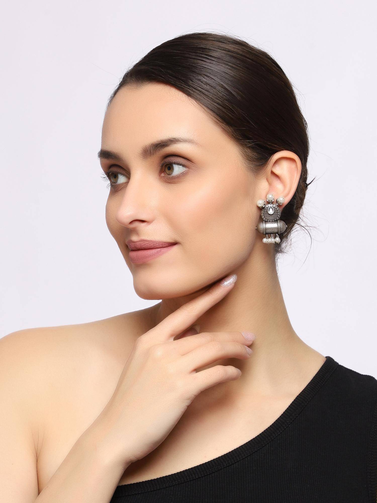VENI Silver-Plated Classic Oxidised Drop Earrings