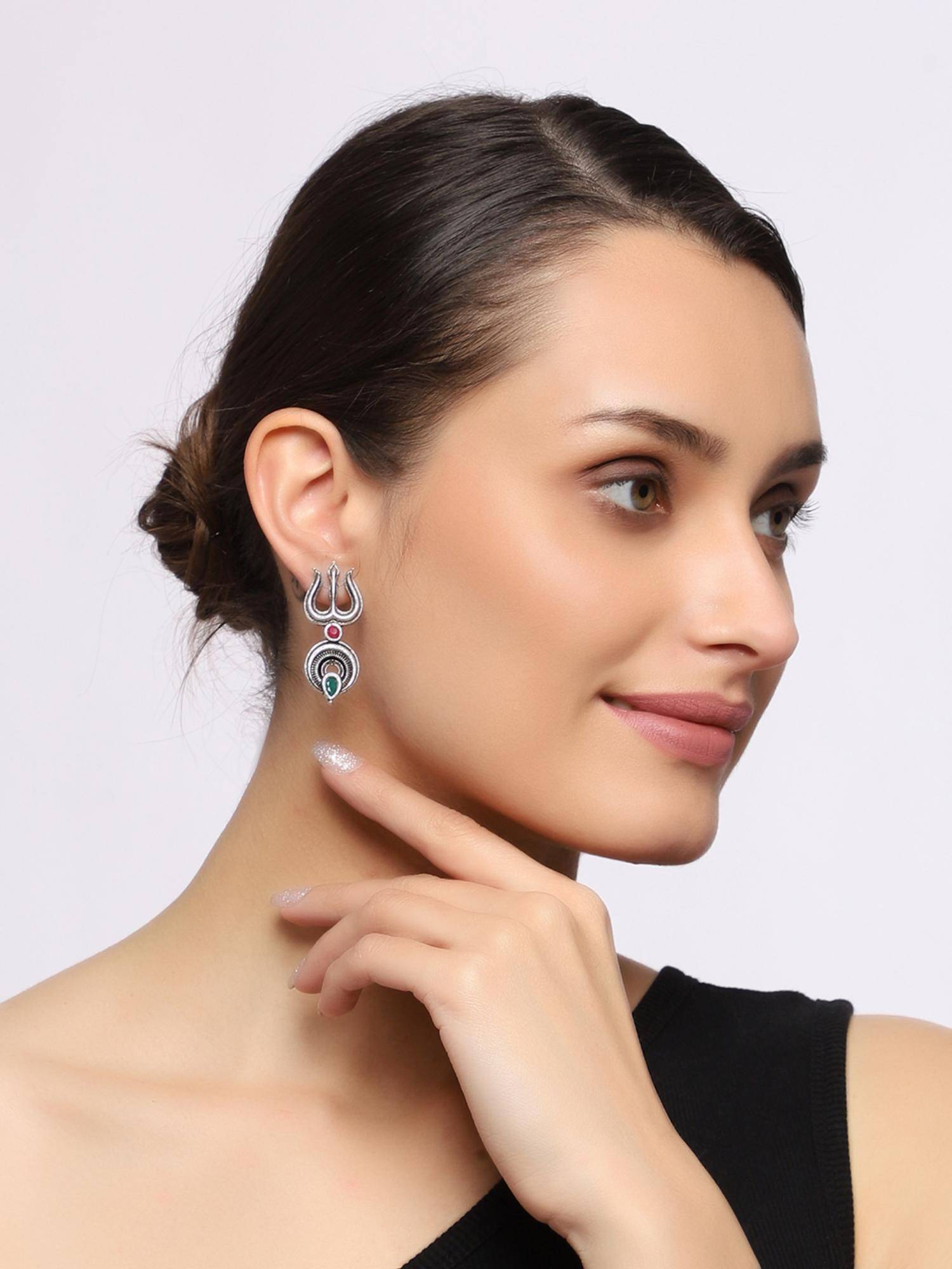 VENI Silver-Plated Oxidised Classic Drop Earrings