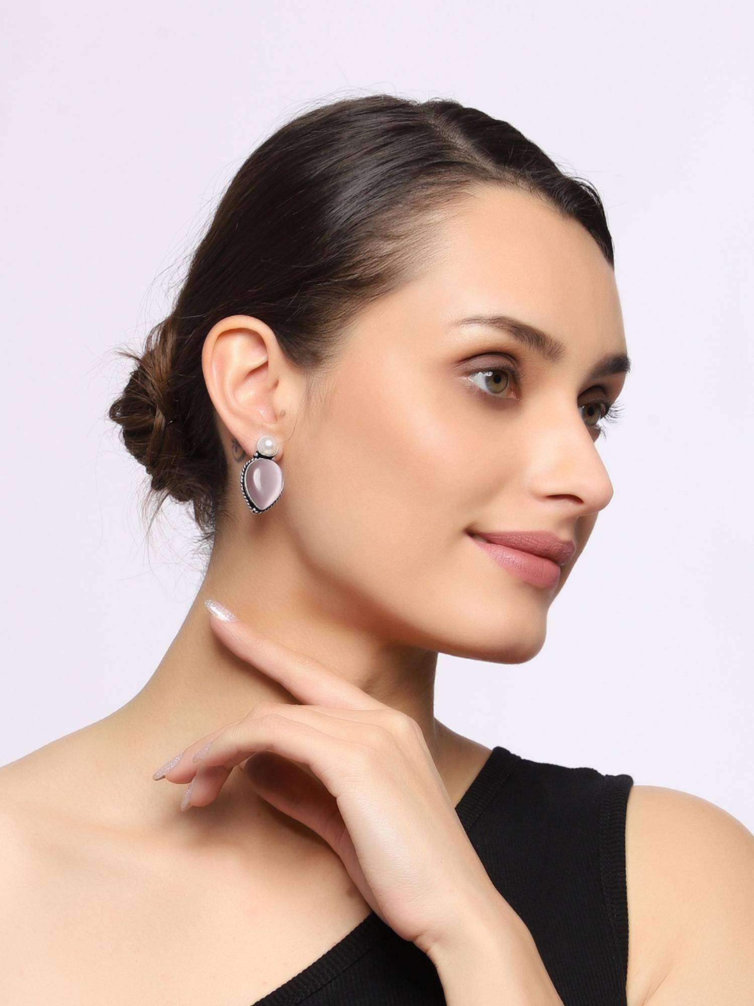 VENI Silver Plated Classic Stone Studded Drop Earrings