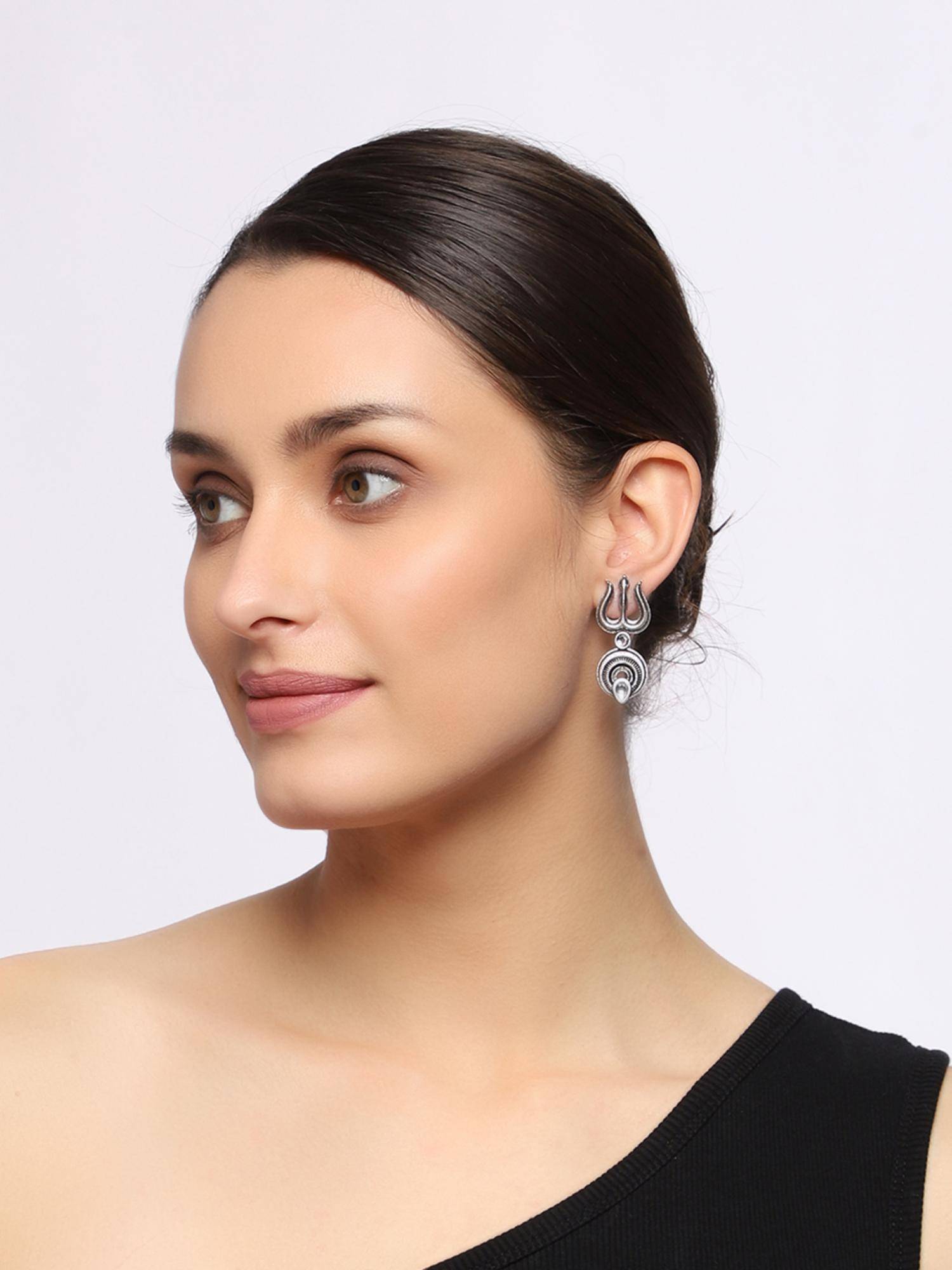 VENI Silver-Plated Oxidised Classic Drop Earrings