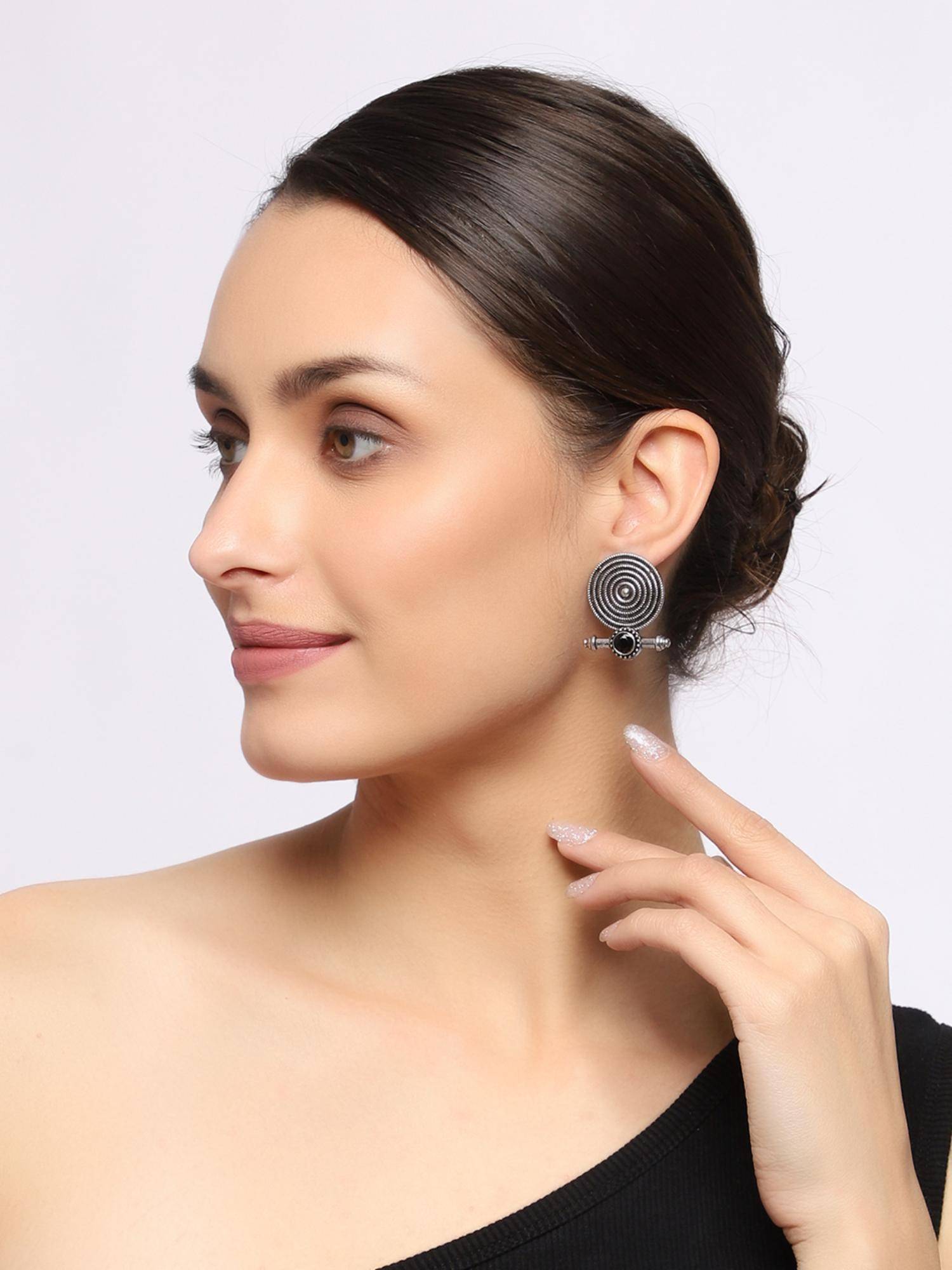 VENI Silver-Plated Oxidised Classic Earrings