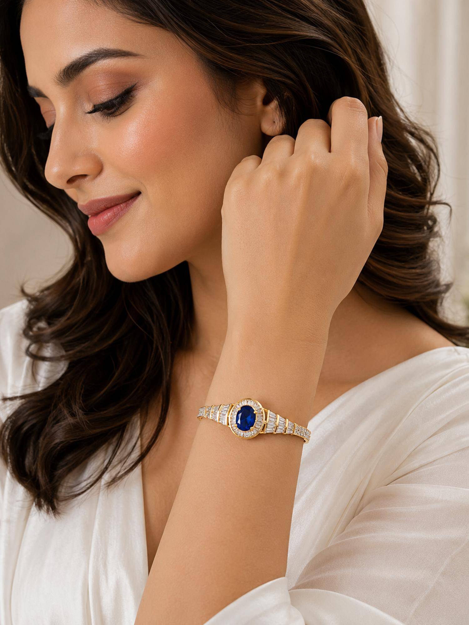 Nuyug Kasturi Sapphire Oval Zircon Diamond Bracelet
