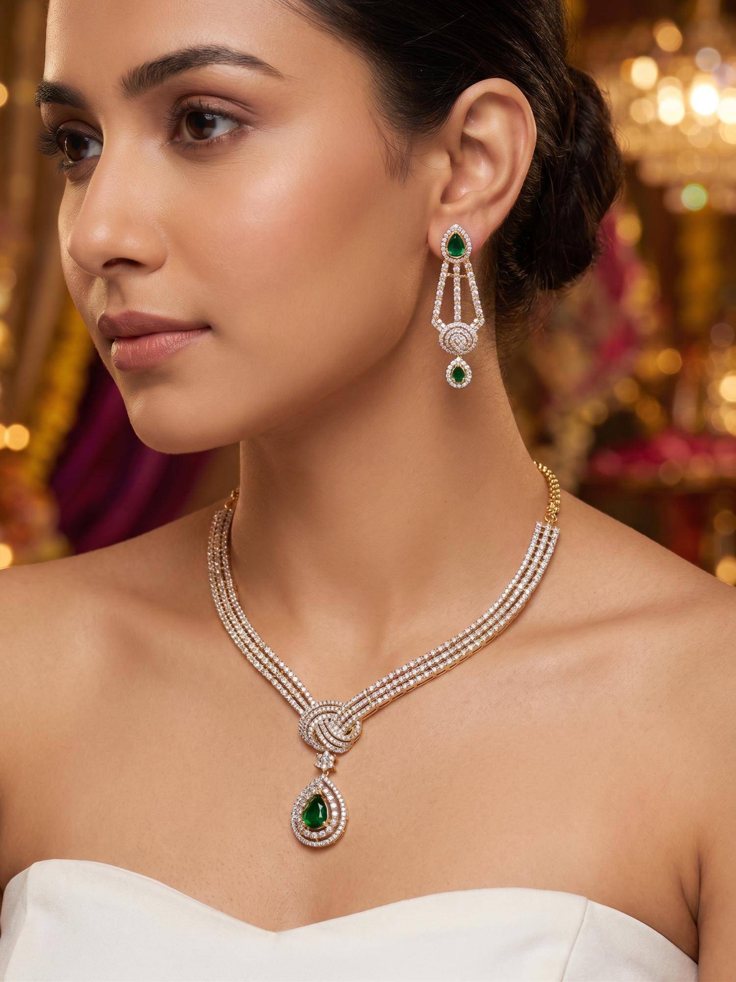Nuyug Shagun Emerald Zircon Necklace Set