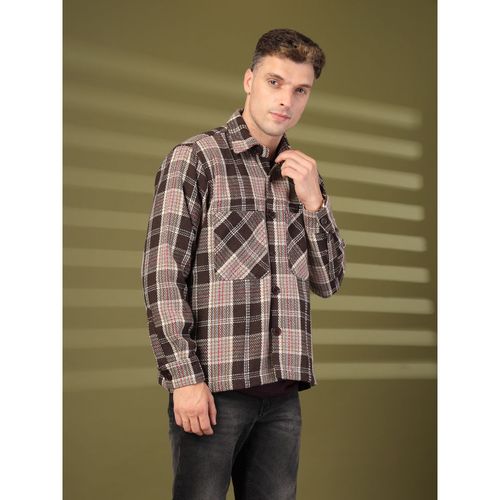 Buy CHKOKKO Men Brown Checks Winter Shacket Online