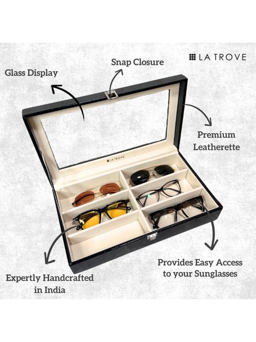 La Trove Elegant Slot Sunglass Organiser Box With Glass Top Black