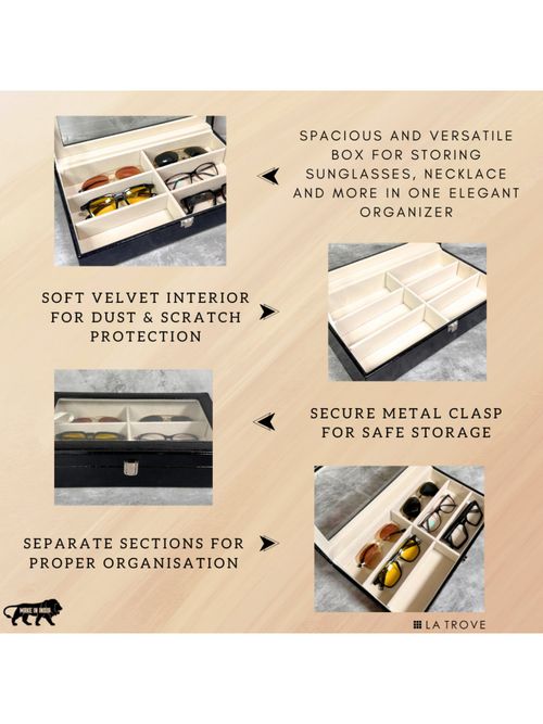 La Trove Elegant Slot Sunglass Organiser Box With Glass Top Black